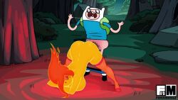 adventure_time backpack bag exposed_torso female femdom finn_the_human footwear headwear human humanoid legwear loop male pale_skin socks stockings thick_thighs thigh_highs woods