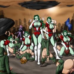 2d alien alien_girl aliens(neocorona) ass battle being_watched black_sclera clothed_female clothed_sex crotchless cum cum_in_mouth cum_in_pussy cum_inside english_text enslaved female femdom femdom_caption green_skin group humansub male male_rape_victim malesub neocorona no_panties penis public_nudity public_sex reverse_rape sex sex_slave slave tagme