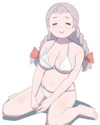 1girls big_breasts bikini chubby chubby_female jasminka_antonenko kneeling little_witch_academia looking_at_viewer oksandio pink_hair simple_background tagme white_background