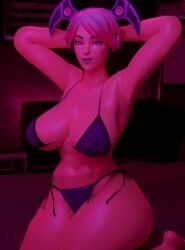 1girls 3d big_ass big_breasts bikini_top blender breasts callisto_(fortnite) commission female female_only fortnite fortnite:_battle_royale headphones looking_at_viewer pink_hair seductive showing_breasts tetraquar thick_female