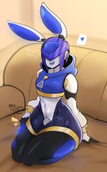 1boy blue_tongue bulge bunny_ears femboy kneeling lap_pillow_invitation lapi_(zzvinniez) male male_only no_eyes original original_character robot robot_humanoid sitting spoken_heart thick_thighs trap wide_hips zzvinniezz