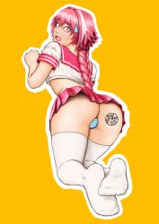 1boy astolfo_(fate) bulge crossdressing fate/grand_order fate_(series) femboy from_behind girly ohmyseki outline pink_hair skirt upskirt