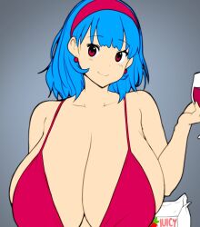 1girls big_breasts breasts earrings erkazooya errorkazoo eyebrows_visible_through_hair female glass_cup huge_breasts light-skinned_female light_skin looking_at_viewer original original_character rina_atherina_(errorkazoo) solo solo_female tagme