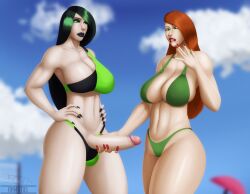 1futa 1girls anmatiel beach big_breasts big_penis bikini biting_lip black_lipstick black_nails breasts clenched_teeth clothed clothing disney disney_channel duo erection female fingernails futanari green_eyes green_hair handjob human kim_possible kimberly_ann_possible light-skinned_female light-skinned_futanari light_skin makeup masturbation mostly_nude nail_polish pale-skinned_female pale-skinned_futanari pale_skin penis red_hair red_lipstick red_nails shego swimsuit thick_thighs watermark