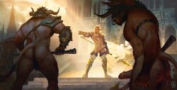 3boys abs angry angry_face anthro armor armored_boots armored_gloves ass attack axe back back_muscles back_view bara bara_ass beard biceps big_ass big_butt big_muscles body_hair celery_man6 chest_hair erect_penis erection facial_hair fight fighting foreskin glowing_eyes glowing_red_eyes goatee hairy hairy_arms hairy_ass hairy_back hairy_balls hairy_chest hairy_legs hairy_male hairy_shoulders hairy_thighs helmet helmet_only holding_axe holding_object holding_weapon horns huge_cock male male_only manly masculine_male minotaur multiple_boys muscles muscular muscular_anthro muscular_ass muscular_back muscular_male muscular_thighs naked nipples nude nude_male pecs pectorals pointy_ears red_eyes standing tail thick_ass thick_penis thick_thighs thunder_thighs uncircumcised uncut veiny_penis