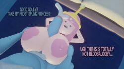 3d 3d_(artwork) adventure_time annoyed annoyed_expression arms_behind_head bed bedroom blue_skin bored bored_expression closed_eyes cum cum_on_face cumshot dreams fat_boobs holding_breast huge_breasts ice_king jizz laying_down laying_on_back laying_on_bed nipples paizuri pink_hair pink_nipples pink_skin princess_bubblegum reluctant text titjob uninterested uninterested_female uninterested_sex unseen_male_face