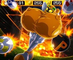 bomberman_(series) bombs breasts explosion gigantic_breasts heldron_(artist) hyper_breasts lady_bomber large_breasts missile visible_nipples