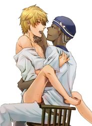 2boys anal blush chair character_request clothed durarara!! grey_hair heiwajima_shizuo interracial male multiple_boys simon_brezhnev tear yaoi