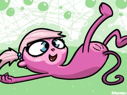 barefoot blue_eyes female female_only fur furry_tail hair littlest_pet_shop lying mammal minka_mark monkey on_back pink_fur pink_hair pokehidden primate pussy round_ears side_view smile solo tail tied_hair twintails