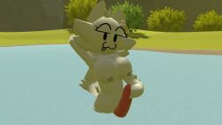 3d 3d_(artwork) :3 arm_behind_head big_breasts blush blush_lines breasts_out bush bushes chest_tuft erect_penis erection flower_in_hair fluffy_tail furry furry_female furry_futa furry_only furry_tail futa_focus futa_only futanari grabbing_penis grass grass_field grey_nipples high_quality holding_penis in_water lake large_penis looking_at_viewer naked naked_futa nipples nude nude_futa penis penis_out pink_penis rec_room rock rocks shaded skinny_dipping submissive_anthro submissive_futa sunny_(melodynotmel) syntholsoul tongue_out white_fur white_furry