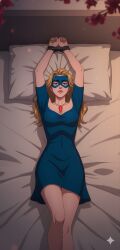 1girls arms arms_above_head arms_tied arms_tied_above_head arms_up bed bed_sheet bedding bedding_background bedsheets blonde blonde_blazer blonde_female blonde_hair blonde_hair_female blue_eyes bondage clothed clothing cuff_(restraint) cuffed cuffed_wrists cuffs curvaceous curvaceous_body curves curvy curvy_body curvy_female curvy_figure dispatch_(game) handcuffed handcuffs hands_above_head hands_tied hands_tied_above_head hourglass_figure light-skinned_female light_skin lying lying_down lying_on_back lying_on_bed mandy_(dispatch) restrained solo tagme voluptuous voluptuous_female wrist_cuffs wrists_bound wrists_tied