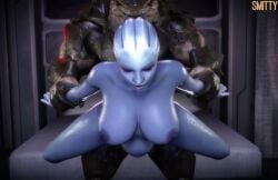 3d 3d_(artwork) 3d_animation alien_girl animated asari blender_(software) breasts carried carrying_partner fucked_from_behind fucked_silly krogan large_breasts liara_t'soni mass_effect massive_breasts smitty34 sound stomach_bulge tagme video