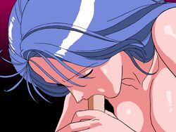 1boy 1girls animated blue_hair breast_press breasts cleavage closed_eyes decensored edit eyebrows_visible_through_hair eyes_visible_through_hair fellatio female hand_on_penis large_breasts long_hair male nude ogawa_(viper) oral penis simple_background soap_girl_(viper) viper_(series) viper_gts viper_gts_limited_edition