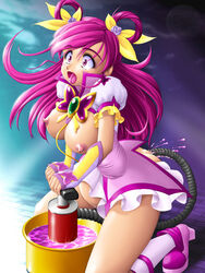 anal breasts breasts_out clothing cure_dream enema highres inflation large_breasts magical_girl onoe pink_eyes pink_hair precure pretty_cure ribbon ribbons saliva stomach_bulge tear yumehara_nozomi