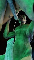 alien alien_abduction bondage bottom_view breast_milking breasts electrodes electrostimulation female knotted_penis machine male milking_machine penis precum_string ralic_turman small_breasts taped_penis tongue_out wet_pussy
