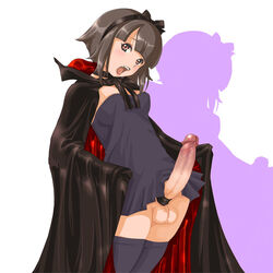 1futa bow breasts brown_hair cape cleavage erection erection_under_clothes erection_under_skirt eyeshadow fangs futa_only futanari futanari_vampire intersex large_penis lipstick makeup medium_breasts no_panties penis penis_under_clothes penis_under_dress penis_under_skirt petite skirt skirt_lift solo solo_futa testicles thighhighs uncensored vampire yozora