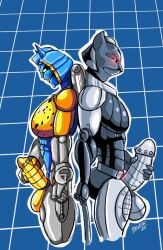 anthro ass back_to_back balls big_penis bubble_butt cheetah cheetor cybertronian duo fangs felid feline genitals green_eyes hasbro hi_res holding_penis machine male male/male mammal markings masturbation muscular muscular_male pantherine pecs penis ravage red_eyes robot spots spotted_body takara_tomy teeth thick_thighs transformers transformers:_beast_wars wolfgangcake