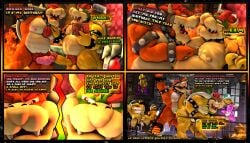 2024 3d_(artwork) 4_panel_comic anal anal_orgasm anal_sex anthro armband ball_gag balls big_balls big_muscles big_pecs big_penis birthday blindfold bodily_fluids bondage bound bowser bracelet cage chair chest_tuft claws collar comic cum cum_inside dialogue digital_media_(artwork) dildo dildo_in_ass dildo_insertion dragon_koopa dungeon ejaculation english_text fire_background furniture gag genital_fluids genitals glans hammer_bro hands-free heart_symbol hi_res huge_balls huge_cock jewelry koopa koopa_troopa machine magazine male male/male mario_bros milking_machine moan monty_mole moonwulf moonwulf_(character) multicolored_body muscular nintendo nipples object_in_ass onomatopoeia orange_body orgasm overweight pecs penetration penile penis penises_touching pink_body pink_nipples pink_yoshi plap poking poking_chest porn_magazine pornography power_bottom pubes red_eyes red_pubes restrained_arms restrained_legs scalie sex_toy sex_toy_in_ass sex_toy_insertion sharp_teeth shell sledge_bro sound_effects source_filmmaker_(artwork) spiked_armband spiked_bracelet spiked_collar spiked_shell spikes spikes_(anatomy) teeth text throne throne_room tuft two_tone_body white_claws yellow_body yoshi