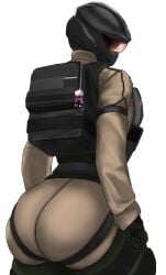 1girls 2d ass ass_focus backpack big_ass call_of_duty call_of_duty_black_ops_7 clothed clothed_female clothing faceless_female female female_only helmet human military_uniform morecup8459 nora_anderson pyrocynical skindentation solo straps tight_clothing treyarch visor white_background