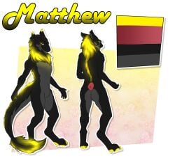 anthro black_body black_ears black_fur black_tail chin_tuft dipstick_ears facial_tuft fur grey_body grey_fur hi_res inner_ear_fluff male matthew_(requinard) multicolored_ears sergal sharp_teeth teeth tuft yellow_body yellow_ears yellow_eyes yellow_fur