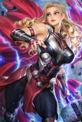 1girls absurd_res ass_visible_through_thighs big_breasts blonde_female blonde_hair blue_eyes breasts cape female female_only helmet hi_res huge_breasts jane_foster lady_thor large_breasts lightning looking_at_viewer marvel marvel_cinematic_universe marvel_comics mjolnir nail_polish neoartcore pink_nail_polish pink_nails solo thick_thighs thighhighs thighs thor:_love_and_thunder thor_(series) wide_hips