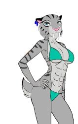 20th_century_fox alluring anthro athletic_female bikini blue_eyes blue_sky_studios breasts cebuq female female_abs fit_female ice_age_(series) ice_age_collision_course ice_age_continental_drift legs mammal posing shira_(ice_age) smilodon stripes