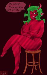 backround big_ass big_breasts big_butt green_eyes green_hair panty_&_stocking_with_garterbelt red_body red_skin scanty_daemon sharp_teeth smile tagme tagme_(artist) thighs