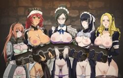 5girls after_rape after_sex areolae big_breasts black_eyes black_hair blonde_hair bra bra_down bra_up breasts captured censored cum cum_drip cum_in_mouth cum_in_pussy cum_inside cum_on_body cum_on_breasts cum_on_face cum_on_panties cz2128_delta defeated dress exposed_breasts exposed_pussy female_only green_eyes high_ponytail humiliation lineup long_hair lupusregina_beta maid maid_apron maid_headdress maid_outfit maid_uniform medium_breasts mosaic_censoring narberal_gamma nipples orange_hair overlord_(maruyama) panties panties_down ponytail pubic_hair pussy rape red_hair sanmon small_breasts solution_epsilon spank_marks torn_clothes torn_dress yellow_eyes yuri_alpha