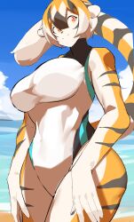 1girls anthro arknights aspirindabaitu beach big_breasts breasts female furry mx99926 sea solo solo_female tagme thick_thighs tiger tiger_girl waai_fu_(arknights)