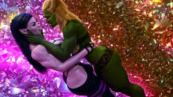 1futa 2022 2girls 3d bra bulge clothed clothing dutch_angel dutch_angle elf elf_ears elf_futanari female fingerless_gloves fishnet_legwear fishnets futa_on_female futanari gloves green_body green_skin large_breasts long_hair multiple_girls muscular muscular_female muscular_futanari nose_ring orange_hair orc orc_female pointy_ears roiddolls slushe_(website) spiked_bra standing