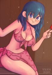 alternate_costume bikini breasts byleth_(fire_emblem) byleth_(fire_emblem)_(female) female female_only fire_emblem fire_emblem:_three_houses nintendo pink_bikini pink_swimsuit sarong solo swimsuit vexypop