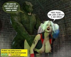 1boy 1girls 3d anthro batman_(series) big_breasts big_penis breasts clown_girl clown_makeup clussy comic crocodile crocodilian daz3d daz_studio dc dc_comics dominant dominant_male domination english_text erect_penis female furry hair harley_quinn height_difference huge_breasts huge_cock interspecies killer_croc large_penis larger_male long_penis looking_at_partner looking_pleasured male male/female male_anthro/female_human monster monster_cock naked naughty_face nude nude_male open_mouth penis_in_pussy pleasure_face pussy redrobot3d rough_sex sewer sex size_difference smaller_female speech_bubble submissive submissive_female text thighhighs vaginal_penetration villain