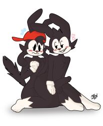 2boys animaniacs animaniacs_(2020) anthro anthro_on_anthro anthro_on_bottom anthro_on_top artist_signature backwards_baseball_cap black_fur blush brother brothers dipstick_ears duo flustered fur furry furry_only gay gloves half-closed_eyes handwear hat headgear headgear_only headwear heart highres hulu imminent_sex incest inkblot looking_at_partner male male/male male_on_bottom male_on_top male_only nude older_brother older_brother_and_younger_brother penis portrait raku_sarvin self_upload semi-erect shocked shocked_expression signature simple_background smile smiling smiling_at_partner smug socks_(marking) suggestive tail tail_wrapped_around_neck wakko_warner warner_brothers white_background white_gloves yakko_warner yaoi young younger_brother