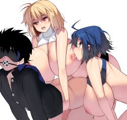 1boy 2girls ahoge anal arcueid_brunestud assertive_female ball_gag big_breasts bisexual bisexual_(female) blindfold blonde_hair blue_eyes blue_hair bottomless breasts_out ciel ciel_(tsukihime) female femdom ffm_threesome from_behind gag gakuran huge_breasts implied_anal implied_sex male malesub masao massive_breasts medium_hair mosaic_censoring multiple_girls nipple_licking pegging red_eyes school_uniform schoolboy short_hair shrug_(clothing) strap-on threesome tohno_shiki tsukihime type-moon utter_domination waist_grab