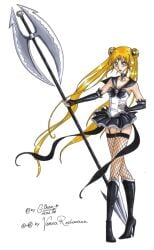 2008 bishoujo_senshi_sailor_moon brainwashing cleavage clothing corruption enemy_conversion female fishnets gorgeouspixie high_heel_boots high_heels hypnosis lips post_transformation revealing_clothes sailor_moon skirt small_breasts stockings thick_thighs traditional_media transformation usagi_tsukino wide_hips