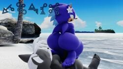 5_toes absurd_res anthro ass beach big_butt blue_body blue_fur canid canine canis duo eulipotyphlan feet flower fur hedgehog hi_res humanoid infinite_(sonic) jackal male male/male mammal plant riding seaside sega sex sonic_(series) sonic_forces sonic_the_hedgehog sonic_the_hedgehog_(series) toes water