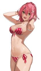 1girls 2023 belly belly_button bikini breasts eiyuu_densetsu eyebrows female green_eyes j@ck juna_crawford midriff mouth_open pink_hair smile solo solo_female solo_focus swimsuit thighs trails_of_cold_steel white_background