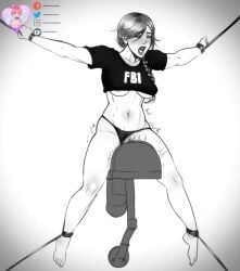 1girls ash_(rainbow_six) black_and_white closed_eyes fbi_clothing female female_only law-zilla rainbow_six solo tagme