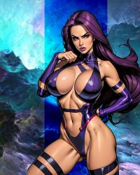 ai_generated ass big_ass big_breasts breasts cleavage female marvel marvel_comics nerdddemon psylocke purple_eyes purple_hair stable_diffusion wide_hips x-men