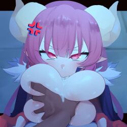 angry big_breasts cheating cum dark-skinned_male dragon_girl femsub forced horns ilulu_(dragon_maid) miss_kobayashi's_dragon_maid netorare paizuri punpunn red_eyes surprised tagme titjob