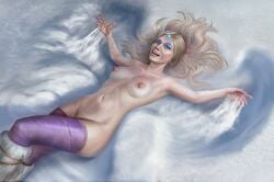 1girls areolae blonde_hair blue_eyes boots breasts crystal_maiden dota dota_2 female female_only laying_on_back long_hair looking_at_viewer nipples nude nude_female pubic_hair small_breasts smellofrozmarin smile snow snow_angel solo solo_female thighhighs