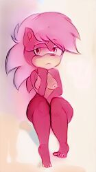 1girls anthro ass big_ass big_breasts breasts feet female female_only furry hand_between_legs hand_on_pussy happy_female looking_away looking_to_the_side naked nude nude_female pink pink_eyes pink_fur pink_hair pussy shy simple_background solo solo_female sonia_the_hedgehog sonic_(series) sonic_underground thick_thighs thinking toes