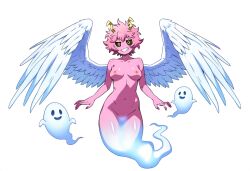 ai_generated ai_hands angel angel_wings black_sclera boku_no_hero_academia featureless_crotch ghost ghost_girl ghost_tail mina_ashido my_hero_academia novelai pink_body pink_nipples pink_skin smile smirk spirit wisp