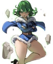 1girls arms_crossed curly_hair green_eyes green_hair one-punch_man rakeemspoon solo solo_female tatsumaki thick_thighs thighs