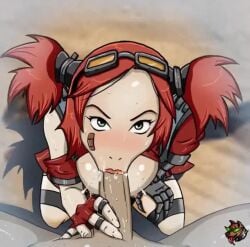 1boy 1girls animated blowjob borderlands edit eye_contact fellatio female gaige_(borderlands) ginger gmeen kneeling moaning oral pigtails pov red_hair redhead sound tagme twintails video