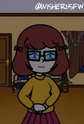 animated animation big_breasts breasts glasses looking_at_viewer scooby-doo scooby-doo!_mystery_incorporated shirt_lift shirt_up smiling smiling_at_viewer velma_dinkley webcam wishernsfw