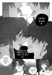 1boy 1girls after_kiss big_breasts blade_(honkai:_star_rail) breasts comic comic_page honkai:_star_rail honkai_(series) kafka_(honkai:_star_rail) light-skinned_female light_skin sgrimp text text_bubble