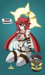 angry bondage freakghosta guilty_gear guilty_gear_strive jack-o'_valentine jumpsuit panel_gag red_hair