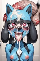 after_fellatio ai_generated anthro bathroom_stall breasts crying cum cum_in_mouth cum_on_face female furry furrypornaddiction heart-shaped_pupils huge_cock human human_on_anthro larger_male lipstick_mark lipstick_on_penis looking_at_viewer male male/female open_mouth penis penis_on_head pokemon pokemon_(species) pubes pubes_in_mouth pubes_on_face pubic_hair riolu size_difference small_breasts smaller_female sweat sweaty tongue_out veiny_penis