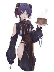 1boy androgynous bare_shoulders blue_eyes blue_hair bun_cover chinese_clothes double_bun femboy feminine_male food genshin_impact hip_vent hips pelvic_curtain revealing_clothes scaramouche_(genshin_impact) twink